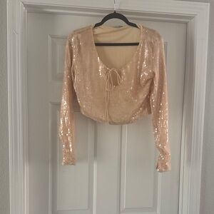 Fashion Nova Sequin Cream Blouse